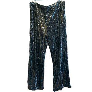House of Harlow Women's Black Full Sequin Lined Wide Leg Pants Medium Holiday